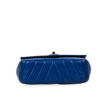 Chanel Blue Chevron Single Flap Bag