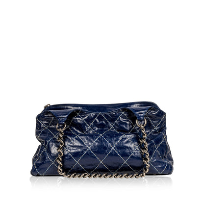 Chanel Blue Patent White Stitch Tote