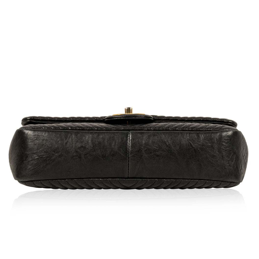 Chanel Chevron Single Flap Bag - Black - Ghw