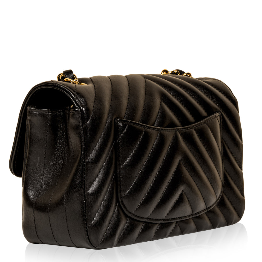 Chanel Classic Flap Lambskin Black Shoulder Bag Style 205