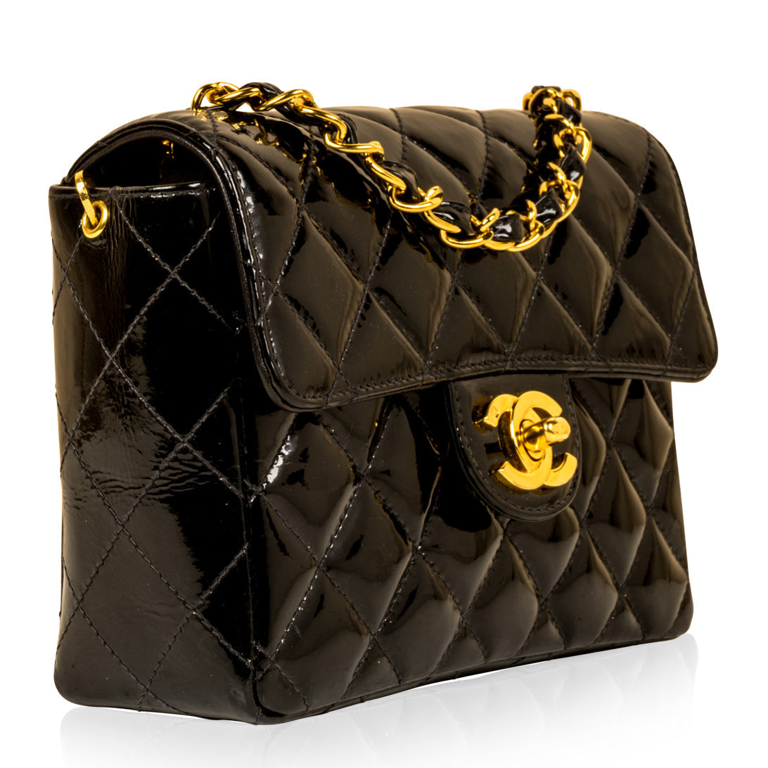 Chanel Classic Flap Patent Leather Black Shoulder Bag Style 12