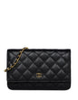 Chanel Black Caviar Leather Quilted Wallet On Chain WOC Crossbody Bag