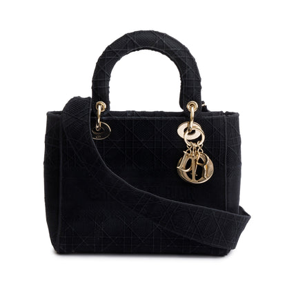 Christian Dior 2020 Black Toile De Jouy Embroidery Medium Lady D-Lite Bag