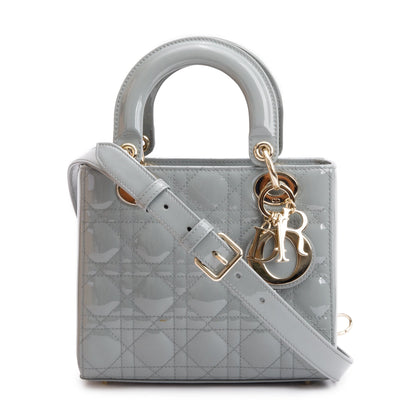 Christian Dior 2020 Grey Patent Cannage Leather Small Lady Dior Bag