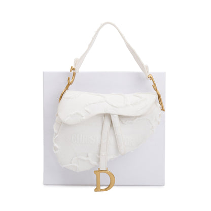 Christian Dior 2020 White Embroidered Camouflage Canvas Medium Saddle Bag