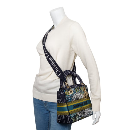 Christian Dior 2021 Blue Multicolor Zodiac Embroidery Medium Lady D-Lite Bag