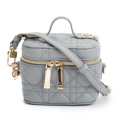 Christian Dior 2021 Grey Cannage Leather Micro Lady Dior Vanity Case