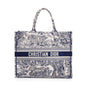 Christian Dior 2021 Large Ecru and Blue Toile de Jouy Embroidery Canvas Book Tote