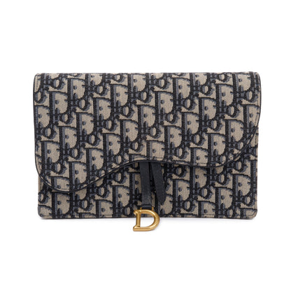 Christian Dior 2021 Oblique Jacquard Saddle Pouch with Chain