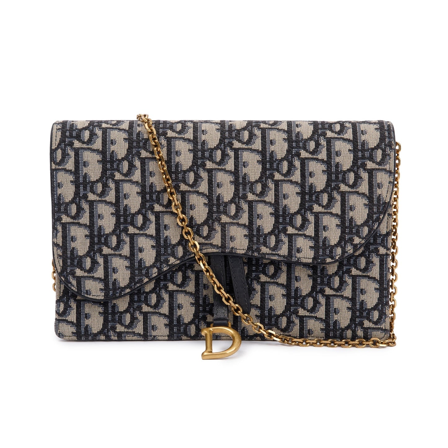 Christian Dior 2021 Oblique Jacquard Saddle Pouch with Chain
