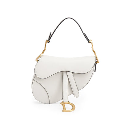 Christian Dior 2021 White Calfskin Leather Mini Saddle Bag