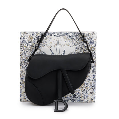 Christian Dior 2022 Black Ultramatte Calfskin Leather Medium Saddle Bag
