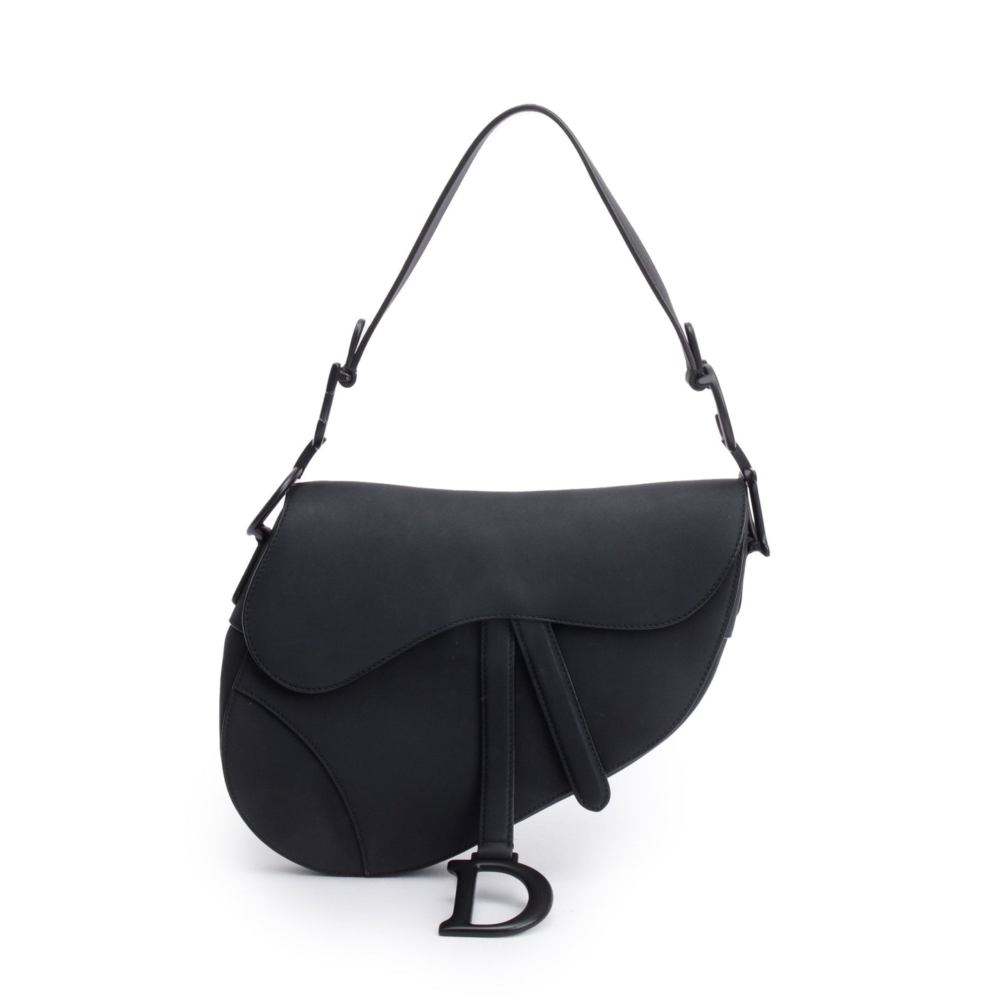 Christian Dior 2022 Black Ultramatte Calfskin Leather Medium Saddle Bag