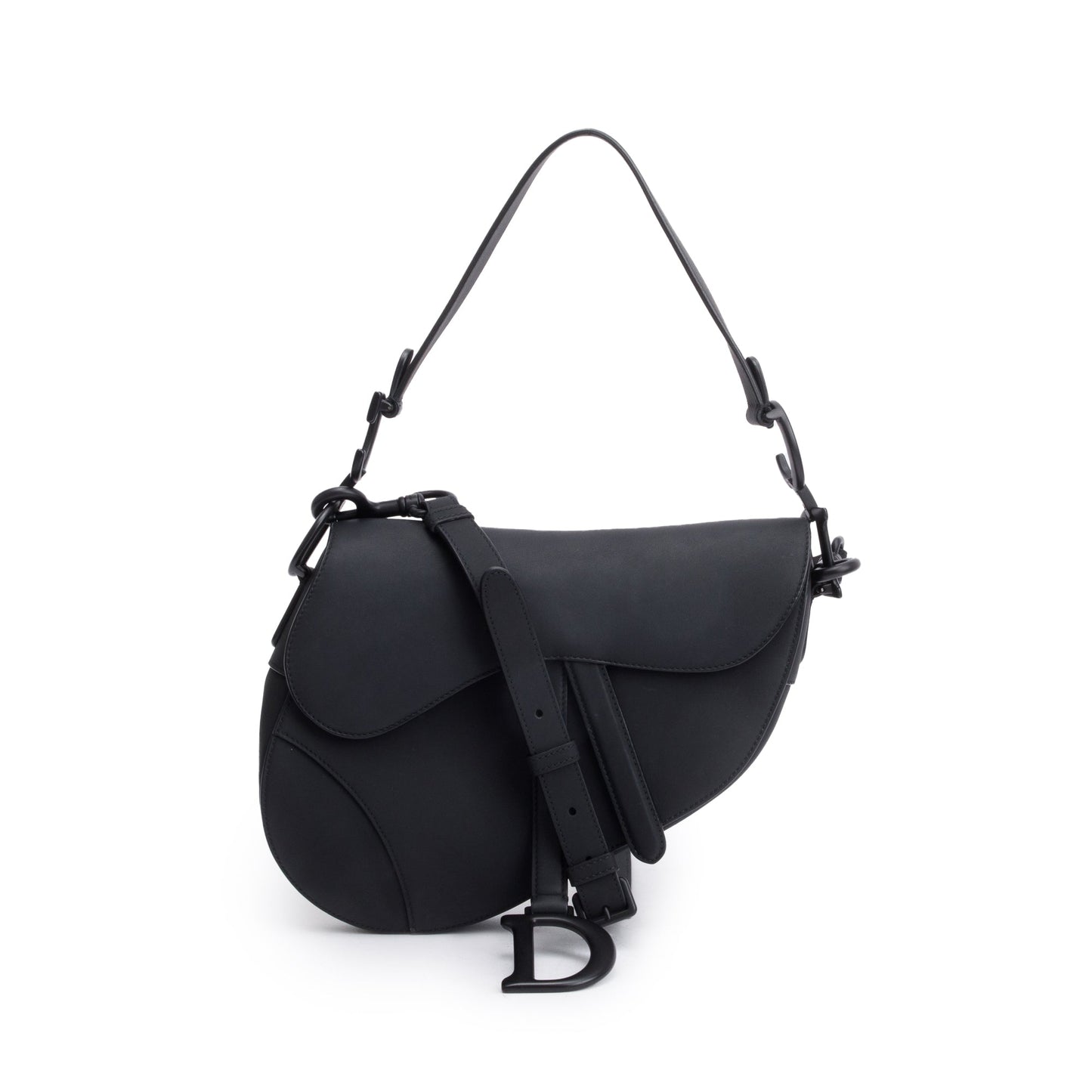 Christian Dior 2022 Black Ultramatte Calfskin Leather Medium Saddle Bag