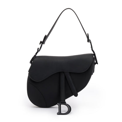 Christian Dior 2022 Black Ultramatte Calfskin Leather Medium Saddle Bag