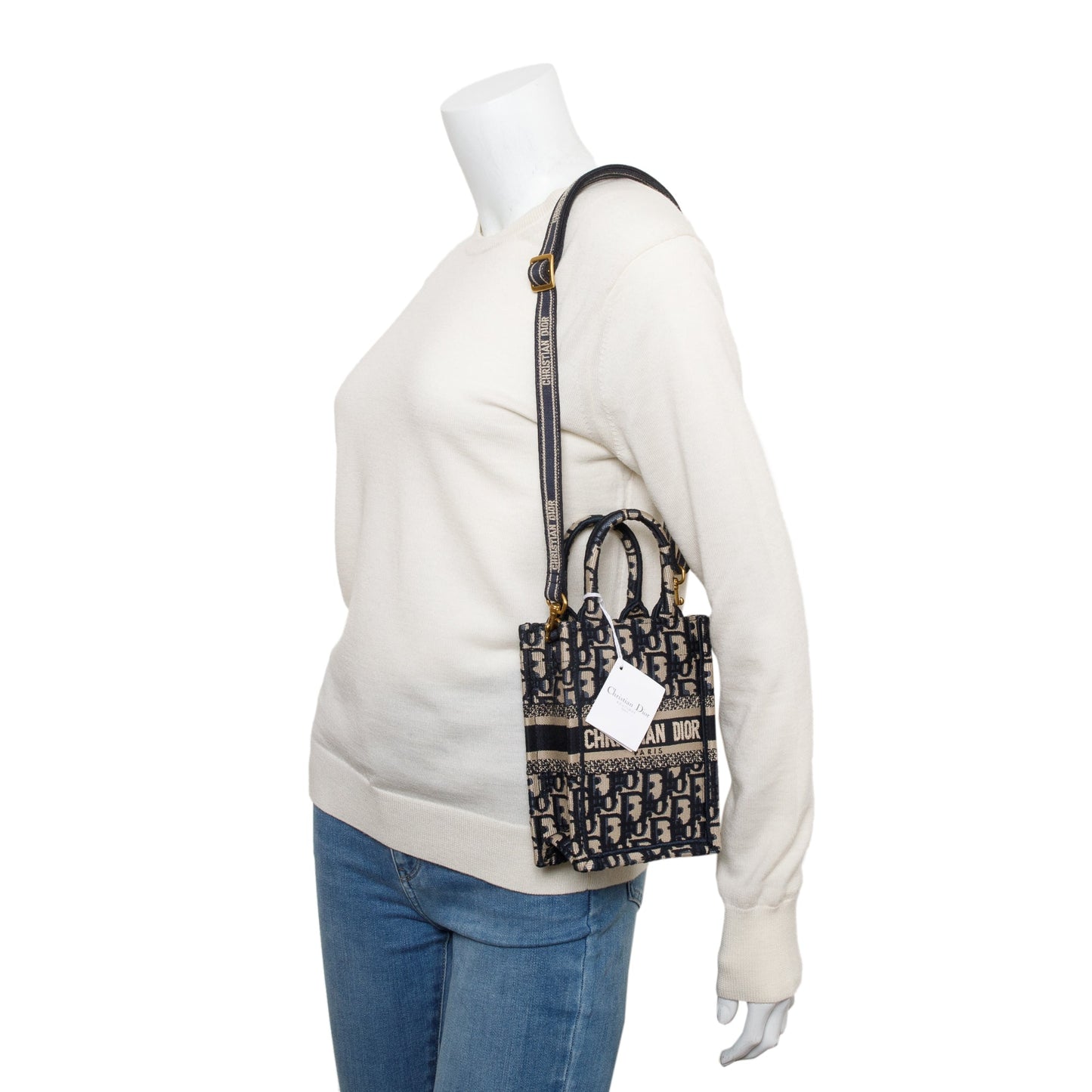 Christian Dior 2022 Blue Oblique Embroidery Mini Vertical Book Tote