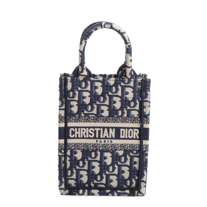 Christian Dior 2022 Blue Oblique Embroidery Mini Vertical Book Tote