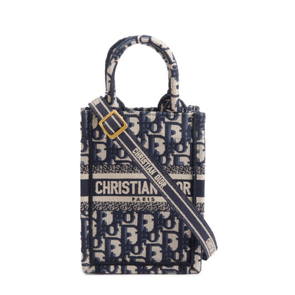 Christian Dior 2022 Blue Oblique Embroidery Mini Vertical Book Tote