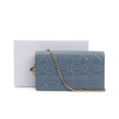 Christian Dior 2022 Cloud Blue Patent Leather Lady Dior Chain Pouch