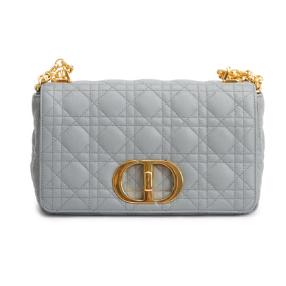 Christian Dior 2022 Grey Supple Cannage Calfskin Leather Medium Dior Caro Bag