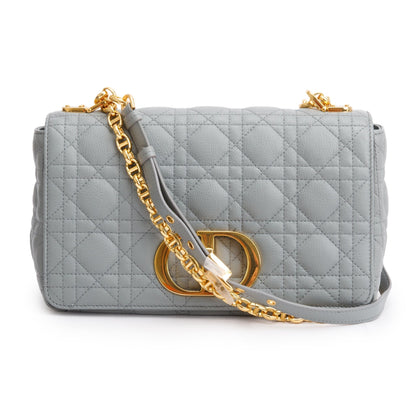 Christian Dior 2022 Grey Supple Cannage Calfskin Leather Medium Dior Caro Bag