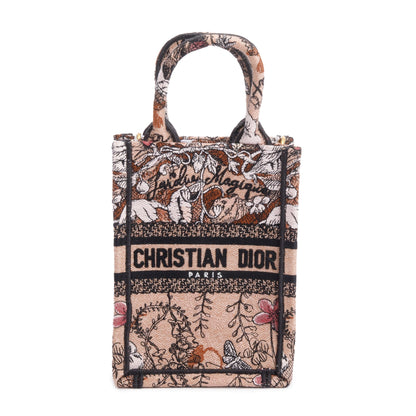 Christian Dior 2022 Pink Jardin Magique Embroidered Mini Vertical Book Tote