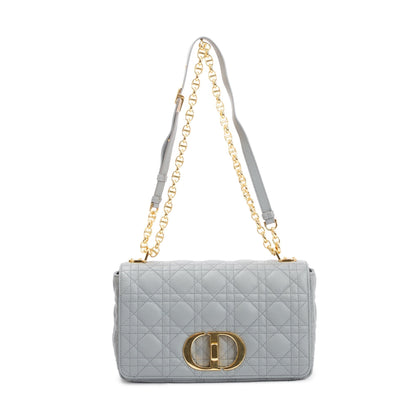 Christian Dior 2022 Stone Gray Supple Cannage Calfskin Leather Medium Dior Caro Bag