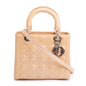 Christian Dior Beige Cannage Patent Leather Small Lady Dior Bag