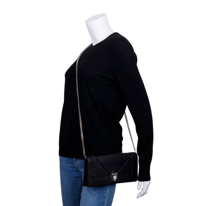 Christian Dior Black Calfskin Leather Diorama Chain Clutch