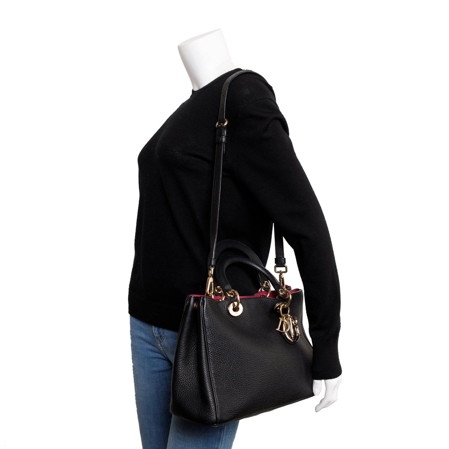 Christian Dior Black Calfskin Leather Medium Diorissimo Tote