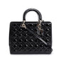 Christian Dior Black Cannage Patent Leather Large Lady Dior Bag