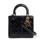 Christian Dior Black Cannage Patent Leather Medium Lady Dior Bag