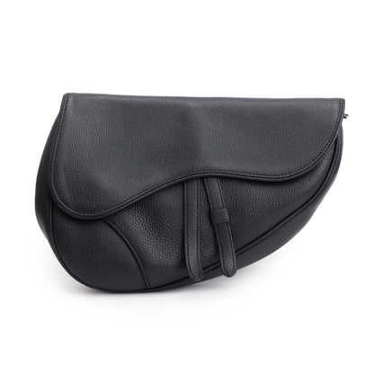 Christian Dior Black Grained Calfskin Leather Saddle Bag