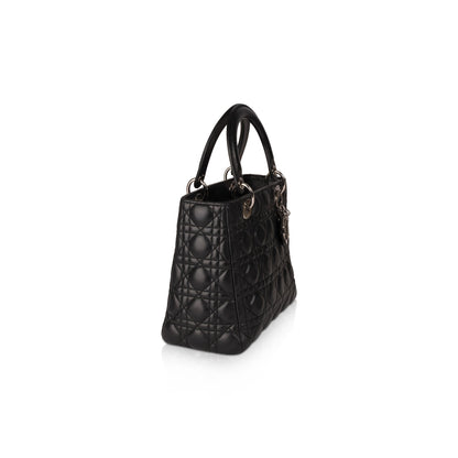 Christian Dior Black Lambskin Medium Lady Dior Bag