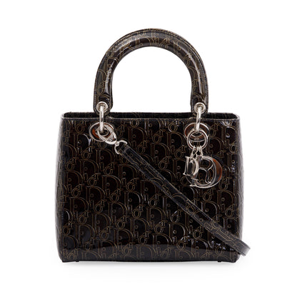 Christian Dior Black Ultimate Embossed Patent Leather Medium Lady Dior Bag