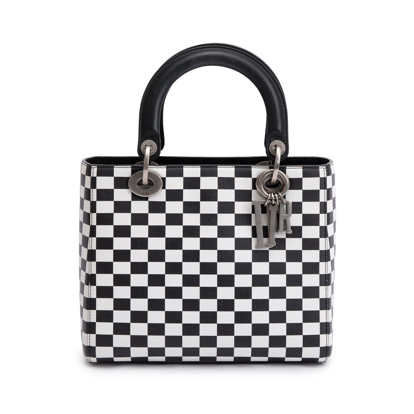 Christian Dior Black & White Check Print Leather Medium Lady Dior Bag