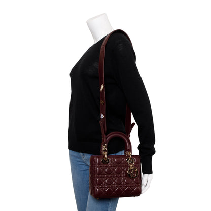 Christian Dior Burgundy Cannage Leather Small Lady Dior Bag