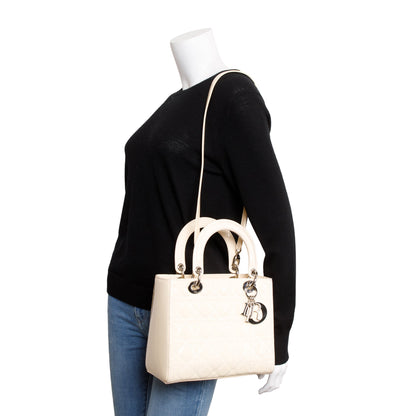 Christian Dior Creme Patent Leather Medium Lady Dior Bag
