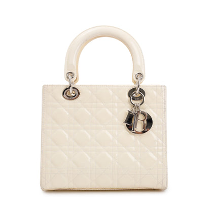 Christian Dior Creme Patent Leather Medium Lady Dior Bag