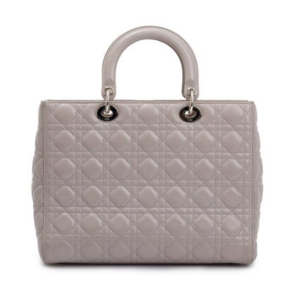 Christian Dior Grey Cannage Lambskin Leather Large Lady Dior Bag