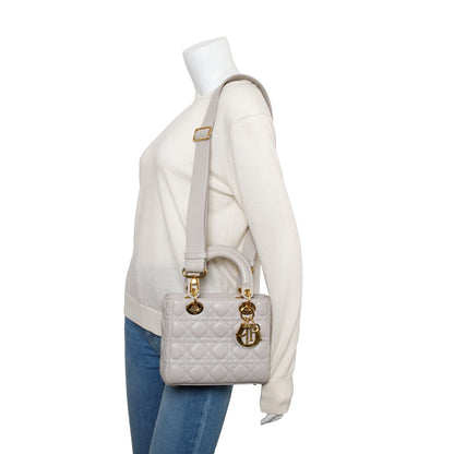 Christian Dior Grey Cannage Lambskin Leather Small Lady Dior Bag