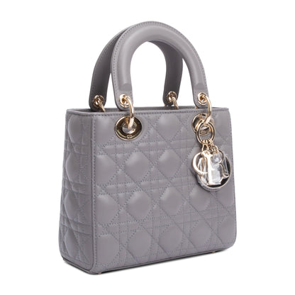 Christian Dior Grey Cannage Lambskin Leather Small Lady Dior Bag