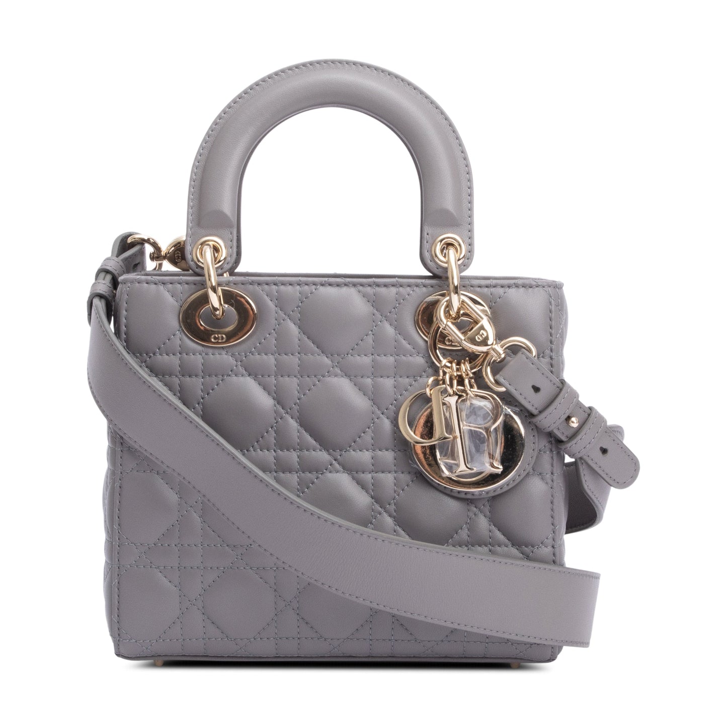 Christian Dior Grey Cannage Lambskin Leather Small Lady Dior Bag