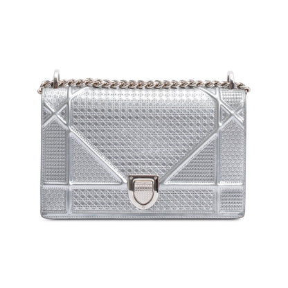 Christian Dior Large Silver Metallic Microcannage Diorama Shoulder Bag