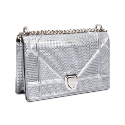 Christian Dior Large Silver Metallic Microcannage Diorama Shoulder Bag