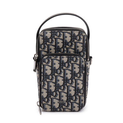 Christian Dior Men 2022 Beige & Black Oblique Jacquard Micro Rider Crossbody Pouch