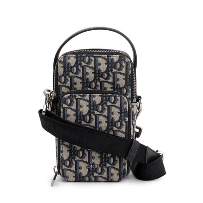 Christian Dior Men 2022 Beige & Black Oblique Jacquard Micro Rider Crossbody Pouch