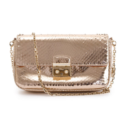 Christian Dior Metallic Gold Python Miss Dior Promenade Wallet on Chain