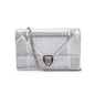 Christian Dior Metallic Silver Cannage Patent Leather Diorama Wallet on Chain