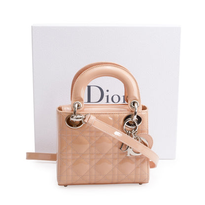 Christian Dior Neutral Cannage Patent Leather Mini Lady Dior Bag